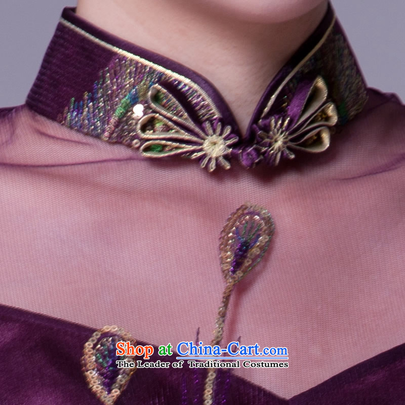 [Sau Kwun Tong] double-bong-Chaoyang Positioning Phoenix lace cheongsam long length of the forklift truck qipao gown G81157 upscale evening purple XL, Sau Kwun Tong shopping on the Internet has been pressed.
