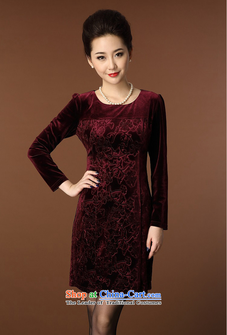 Gigi Lai Bai 2015 new dreams of the elderly in the skirt large graphics thin temperament round-neck collar long-sleeved qipao QP942# Kim scouring pads wine red XXXL picture, prices, brand platters! The elections are supplied in the national character of distribution, so action, buy now enjoy more preferential! As soon as possible.