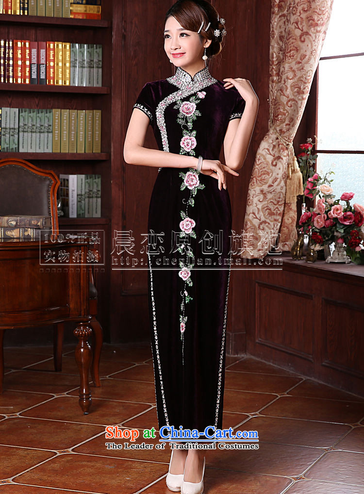 Morning spring and autumn 2015 new land improvement in the retro cuff stylish manually staple pearl luxury cashmere cheongsam dress in purple long-sleeved XL Photo, prices, brand platters! The elections are supplied in the national character of distribution, so action, buy now enjoy more preferential! As soon as possible.
