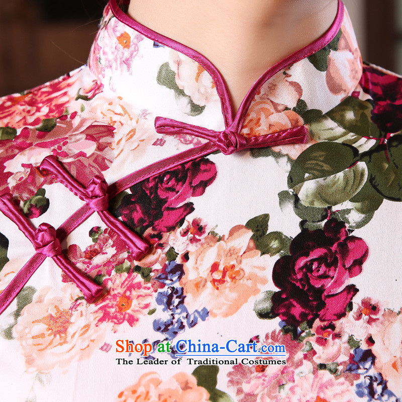 Land 2015 summer morning new Stylish retro short of improved cheongsam dress Chinese daily stunning rose red 155/S, morning land has been pressed shopping on the Internet