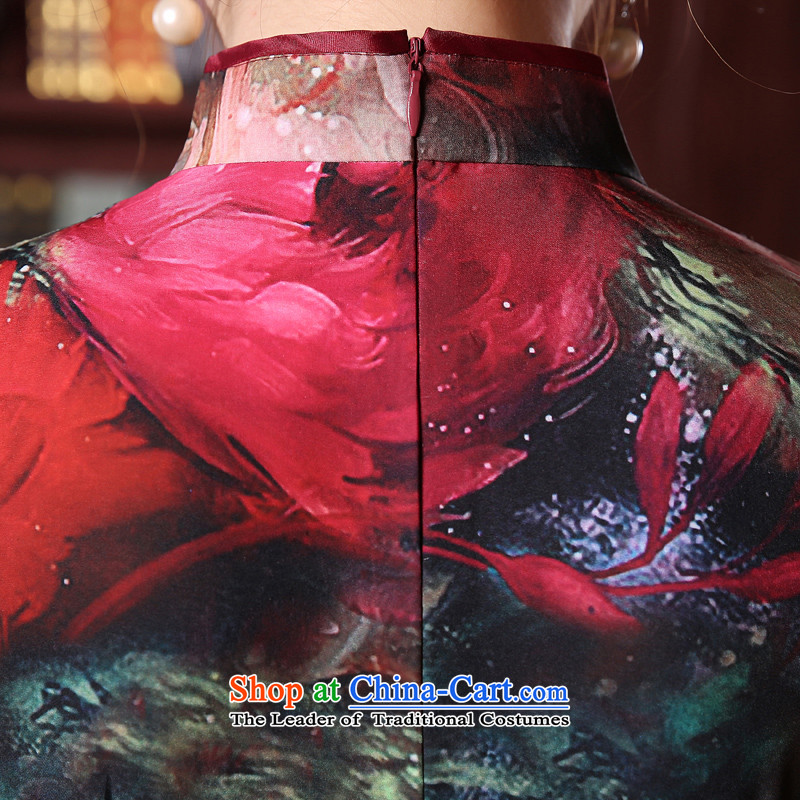 Morning new qipao land 2015 summer short of improvement and Stylish retro herbs extract silk CHINESE CHEONGSAM floral purple 155/S, morning land has been pressed shopping on the Internet