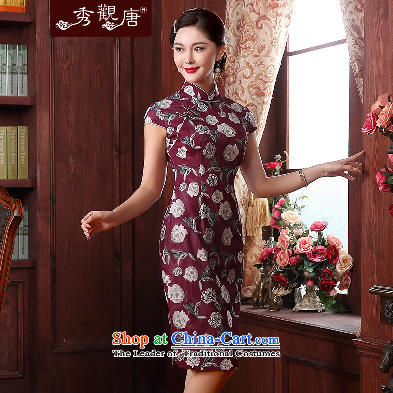[Sau Kwun Tong] of the edge of the new 2015 3D digital printing improved Stylish retro cheongsam dress temperament and stylish qipao summer QD5126 wine red M Soo-Kwun Tong shopping on the Internet has been pressed.