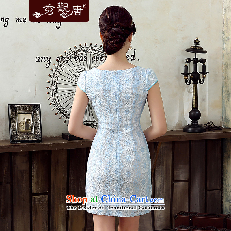 [Sau Kwun Tong] 2015 summer weather new lace dresses retro style qipao women's skirt KD5150 SKYBLUE XL, Sau Kwun Tong shopping on the Internet has been pressed.
