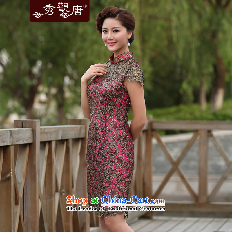 Sau Kwun Tong whimsical laugh lace cheongsam dress retro style for summer 2015 Sau San mother dresses G13639 RED XXL, Sau Kwun Tong shopping on the Internet has been pressed.