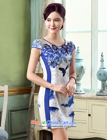 [Sau Kwun Tong] Fei Yan 2015 Summer New Stylish retro dress improved cheongsam dress KD5152 Blue and White XXL picture, prices, brand platters! The elections are supplied in the national character of distribution, so action, buy now enjoy more preferential! As soon as possible.