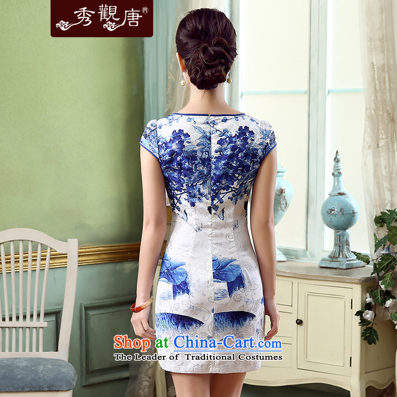 [Sau Kwun Tong] Fei Yan 2015 Summer New Stylish retro dress improved cheongsam dress KD5152 XXL, blue and white Soo-Kwun Tong shopping on the Internet has been pressed.