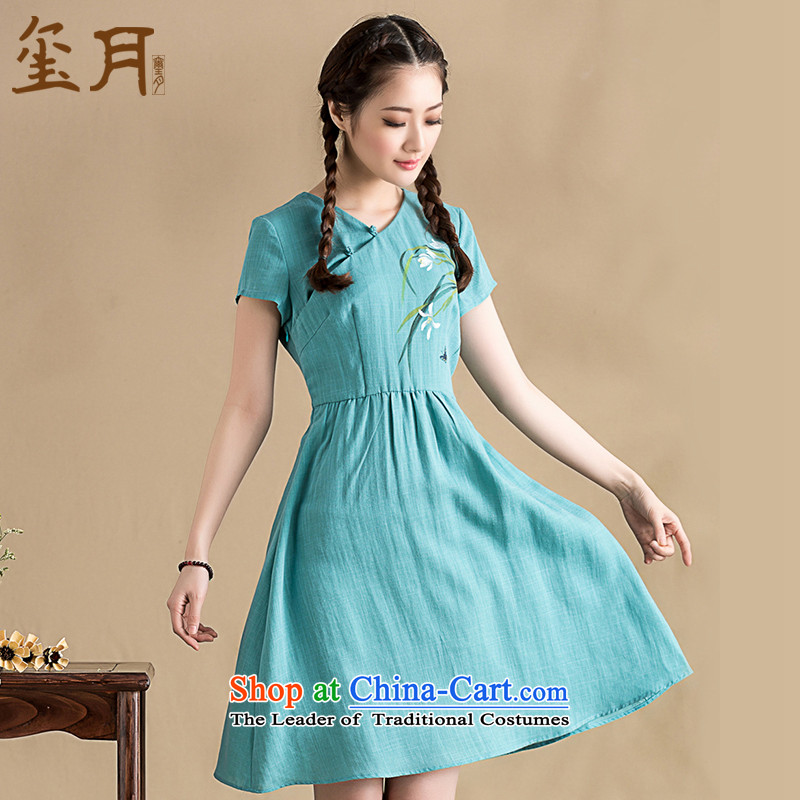 The seal on the original?2015 Spring, literature and art nouveau cheongsam dress, day-to-day short-sleeved blouses and V-Neck short of blue?L