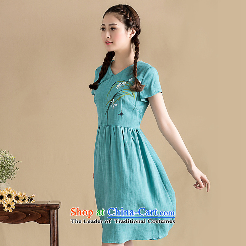 The seal on the original 2015 Spring, literature and art nouveau cheongsam dress, day-to-day short-sleeved blouses and V-Neck short of blue , L, seal decreased by , , , shopping on the Internet
