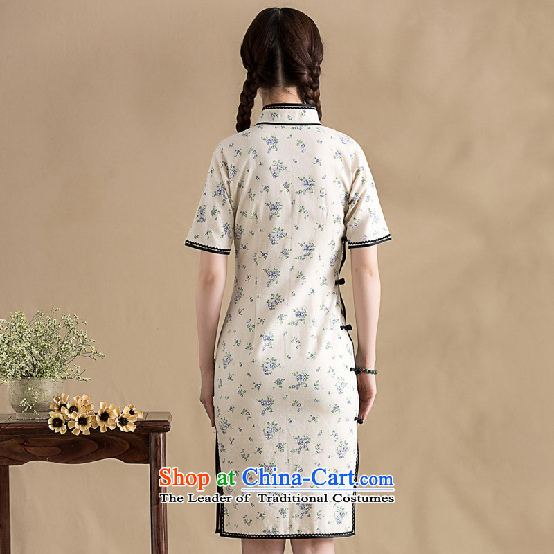 The seal on 2015 Original saika cotton linen female qipao manually disc detained lace edge enhancement of Chinese cheongsam dress photo color M seal decreased by , , , shopping on the Internet