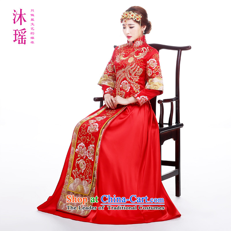 Bathing in the  same 2015 angelbaby Yao New Chinese style wedding brides of autumn and winter large high-end-use dragon serving Wo Long wedding ceremony RED M chest 88CM, Mu Yao , , , shopping on the Internet
