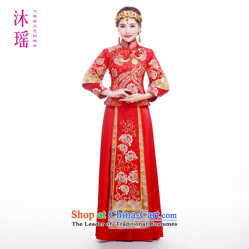 Bathing in the  same 2015 angelbaby Yao New Chinese style wedding brides of autumn and winter large high-end-use dragon serving Wo Long wedding ceremony RED M chest 88CM, Mu Yao , , , shopping on the Internet