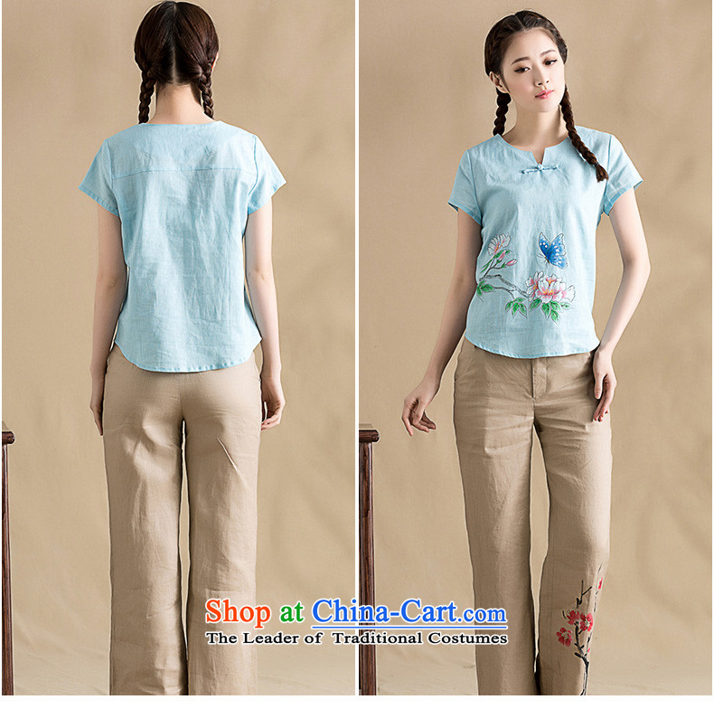 The seal on the original cotton linen china culture quality lady V-Neck short-sleeved T-shirt hand-painted minimalist Sau San Tong blouses light blue M picture, prices, brand platters! The elections are supplied in the national character of distribution, so action, buy now enjoy more preferential! As soon as possible.