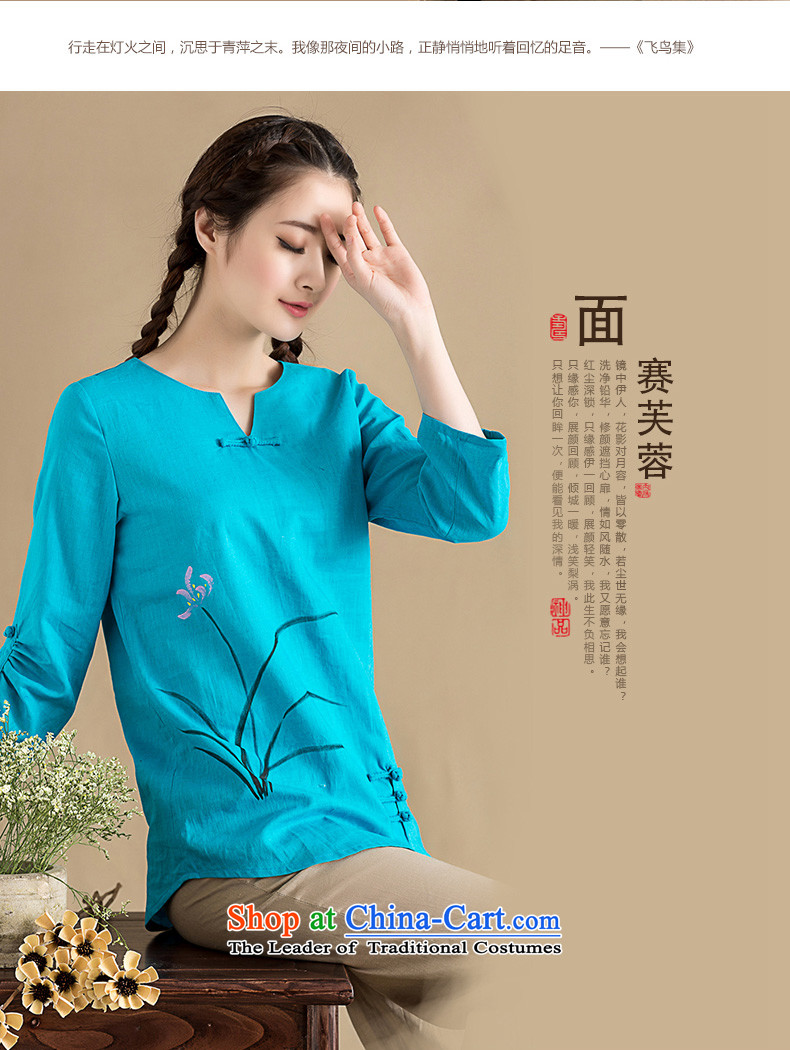 Seal on original improved cotton linen clothes 2015 Spring/Summer girl, literature and art china wind hand-painted long-sleeved blouses Tang hand-painted blue XXL picture, prices, brand platters! The elections are supplied in the national character of distribution, so action, buy now enjoy more preferential! As soon as possible.