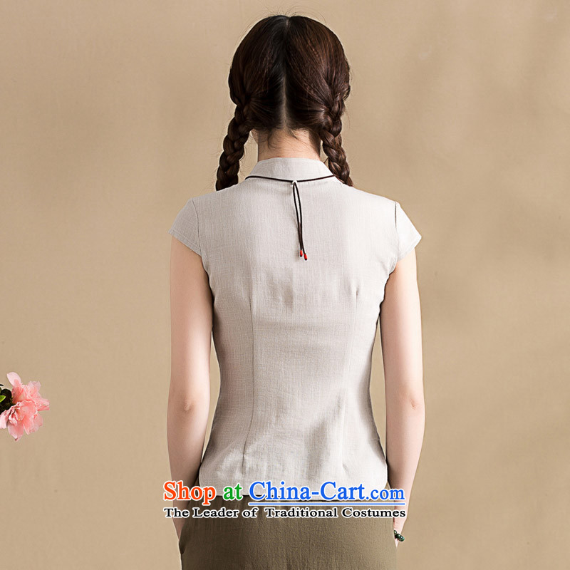 The spring and summer of 2015 on seal original cotton linen clothes female China wind cheongsam collar short-sleeved Chinese hand-painted blouses hand-painted gray S seal decreased by , , , shopping on the Internet