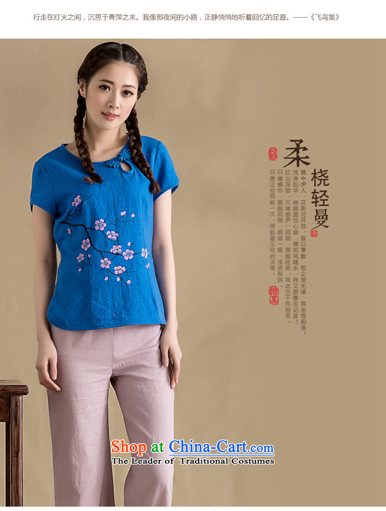 The seal of the original cotton linen hand-painted female clothes arts ethnic Phillips-head short-sleeved blouses Tang female spring and summer, hand-painted blue S picture, prices, brand platters! The elections are supplied in the national character of distribution, so action, buy now enjoy more preferential! As soon as possible.