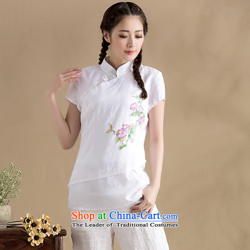 The seal on the original cotton linen blouses spring and summer arts stitching knocked short-sleeved T-shirt color Chinese hand painted Chinese Wind Pink , L, seal decreased by , , , shopping on the Internet
