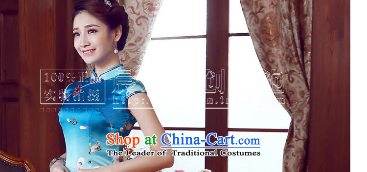 Morning new qipao Land summer short of improvement and Stylish retro herbs extract silk cheongsam dress blue butterfly Chinese light blue M picture, prices, brand platters! The elections are supplied in the national character of distribution, so action, buy now enjoy more preferential! As soon as possible.