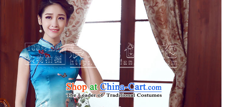 Morning new qipao Land summer short of improvement and Stylish retro herbs extract silk cheongsam dress blue butterfly Chinese light blue M picture, prices, brand platters! The elections are supplied in the national character of distribution, so action, buy now enjoy more preferential! As soon as possible.