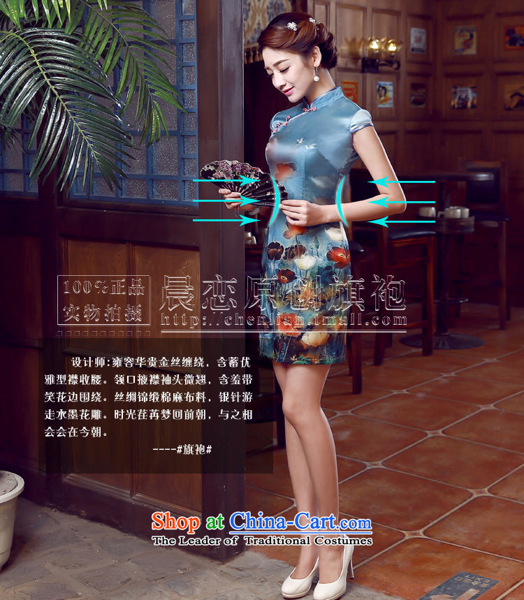 Morning new qipao Land summer short of improvement and Stylish retro herbs extract silk cheongsam dress blue Jacob Chinese blue XL Photo, prices, brand platters! The elections are supplied in the national character of distribution, so action, buy now enjoy more preferential! As soon as possible.