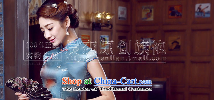 Morning new qipao Land summer short of improvement and Stylish retro herbs extract silk cheongsam dress blue Jacob Chinese blue XL Photo, prices, brand platters! The elections are supplied in the national character of distribution, so action, buy now enjoy more preferential! As soon as possible.