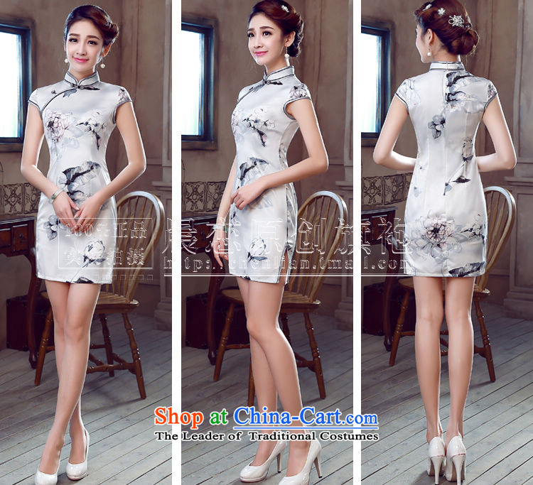 Morning new qipao land 2015 summer short of improvement and Stylish retro herbs extract silk CHINESE CHEONGSAM Silver Gray Light Gray XL Photo, prices, brand platters! The elections are supplied in the national character of distribution, so action, buy now enjoy more preferential! As soon as possible.