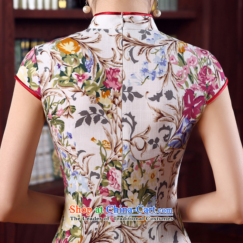 Land 2015 summer morning new Stylish retro short of improved cheongsam dress Chinese daily cotton twist the following morning land has been pressed red XL, online shopping