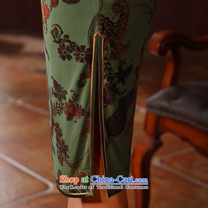 [Sau Kwun Tong] Hong Kong Athena flocking pattern of nostalgia for the summer 2015 new QIPAO) Improved cheongsam dress QD5138 GREEN S, Sau Kwun Tong shopping on the Internet has been pressed.