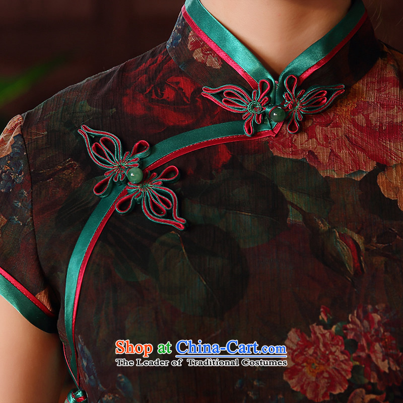 [Sau Kwun Tong] 2015 summer flowers gardenias new cloud of incense yarn long silk cheongsam dress suit L QD5118 upscale Sau Kwun Tong shopping on the Internet has been pressed.