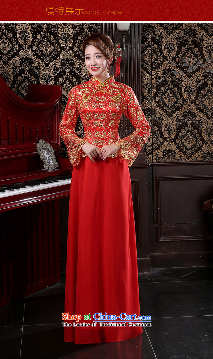 Martin Taylor new bride in spring and autumn 2015 wedding dress on chip lace long qipao cotton red bows services folder female red XXL picture, prices, brand platters! The elections are supplied in the national character of distribution, so action, buy now enjoy more preferential! As soon as possible.