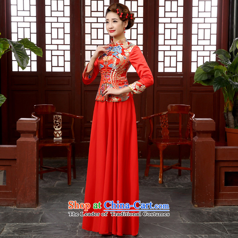 Martin Taylor new cheongsam dress 2015 Spring and Autumn replacing retro improved long-sleeved red cotton bride toasting champagne folder dress Chinese wedding dress red S, Martin (TAILEMARTIN Taylor) , , , shopping on the Internet