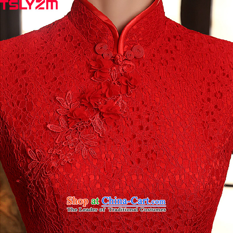 The bride improved qipao tslyzm dresses lace short) bows services 2015 new autumn and winter Sau San Chinese China wind wedding dress red s,tslyzm,,, shopping on the Internet