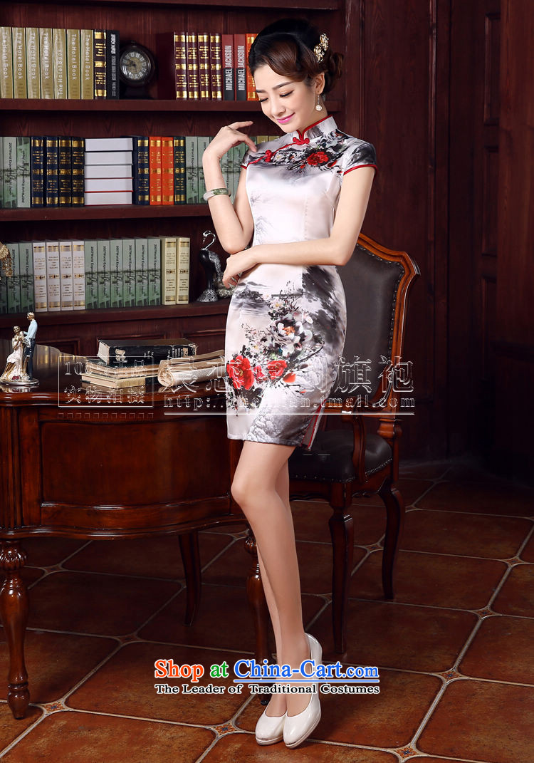 Morning new qipao land 2015 summer short of improvement and Stylish retro herbs extract Silk Cheongsam Chinese ink Light Gray L picture, prices, brand platters! The elections are supplied in the national character of distribution, so action, buy now enjoy more preferential! As soon as possible.