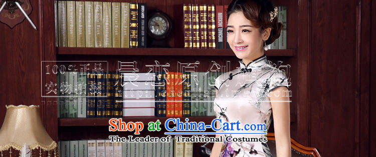 Morning new qipao land 2015 summer short of improvement and Stylish retro sauna Silk Cheongsam flowers silk Chinese land light gray M picture, prices, brand platters! The elections are supplied in the national character of distribution, so action, buy now enjoy more preferential! As soon as possible.