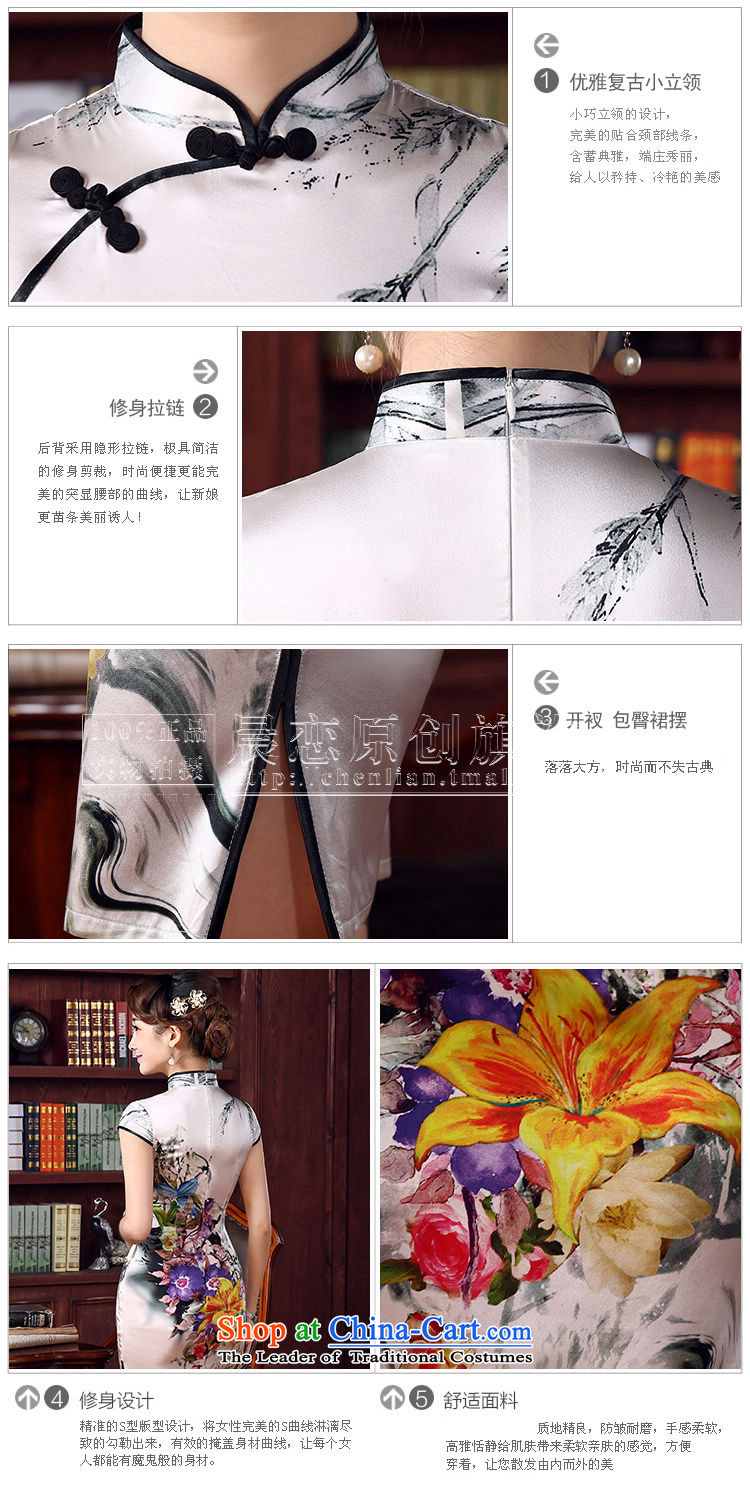 Morning new qipao land 2015 summer short of improvement and Stylish retro sauna Silk Cheongsam flowers silk Chinese land light gray M picture, prices, brand platters! The elections are supplied in the national character of distribution, so action, buy now enjoy more preferential! As soon as possible.
