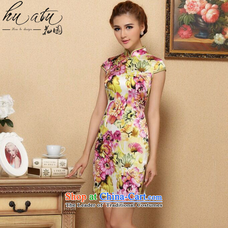 Spend the summer of the new figure female qipao Tang Dynasty Chinese improved Mock-neck noble herbs extract qipao daily Silk Cheongsam Figure Color short 2XL, floral shopping on the Internet has been pressed.