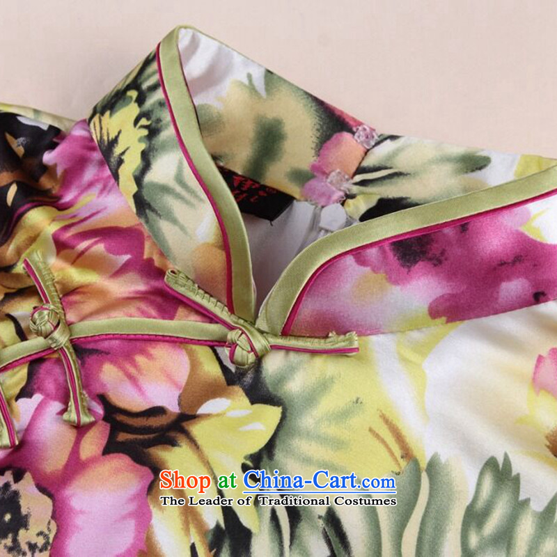 Spend the summer of the new figure female qipao Tang Dynasty Chinese improved Mock-neck noble herbs extract qipao daily Silk Cheongsam Figure Color short 2XL, floral shopping on the Internet has been pressed.
