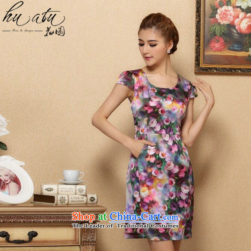 Spend the summer figure for women with HIV OSCE d cool, silk short-sleeved video thin dresses retro suit herbs extract cheongsam dress figure color M floral shopping on the Internet has been pressed.