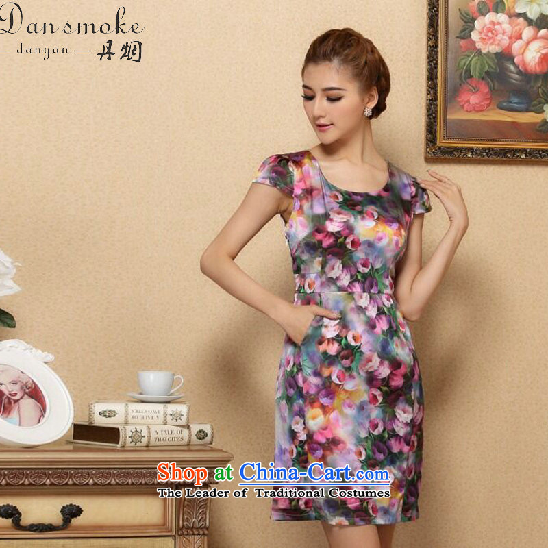 Dan smoke summer cool for women with HIV euro d silk short-sleeved video thin dresses retro suit herbs extract cheongsam dress Figure Color XL, Dan Smoke , , , shopping on the Internet