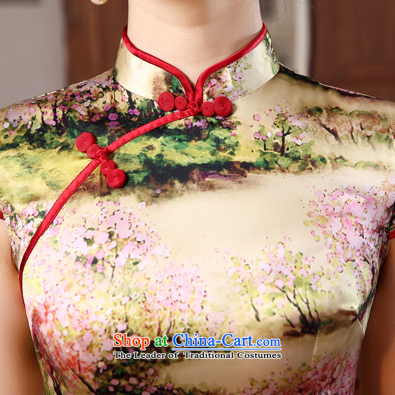 Morning new qipao land 2015 summer short of improvement and Stylish retro sauna Silk Cheongsam Hellenistic Chinese silk Suit M morning land has been pressed shopping on the Internet