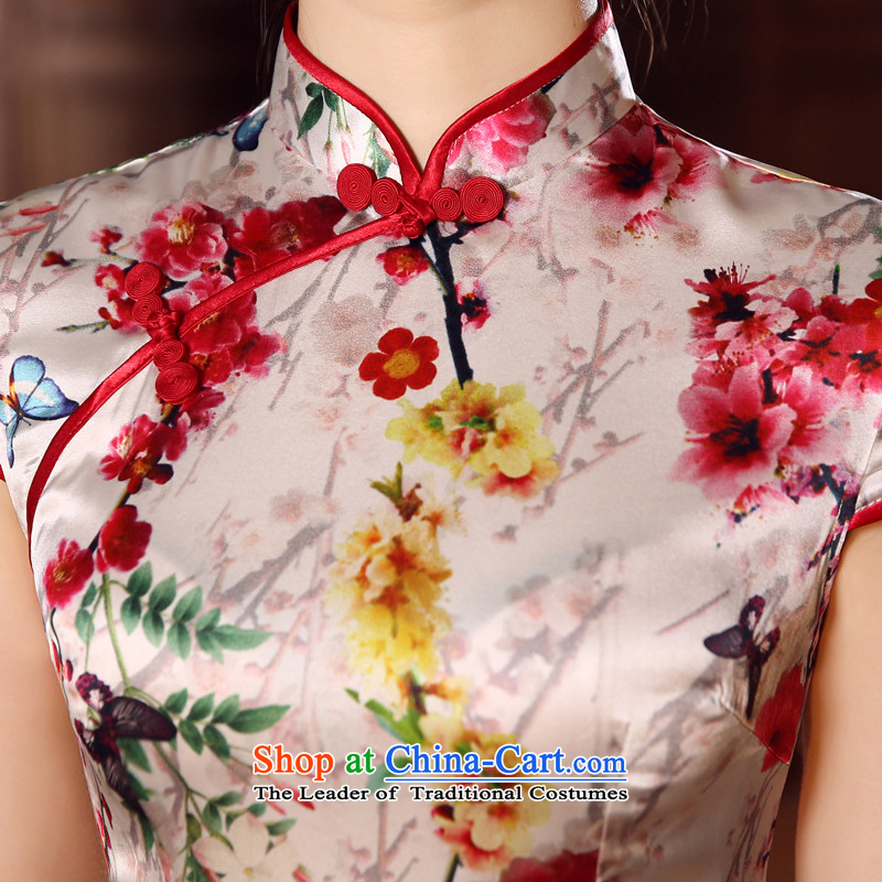 Morning new qipao land 2015 summer short of improvement and Stylish retro herbs extract silk CHINESE CHEONGSAM Dejammet suit XXL, morning land has been pressed shopping on the Internet
