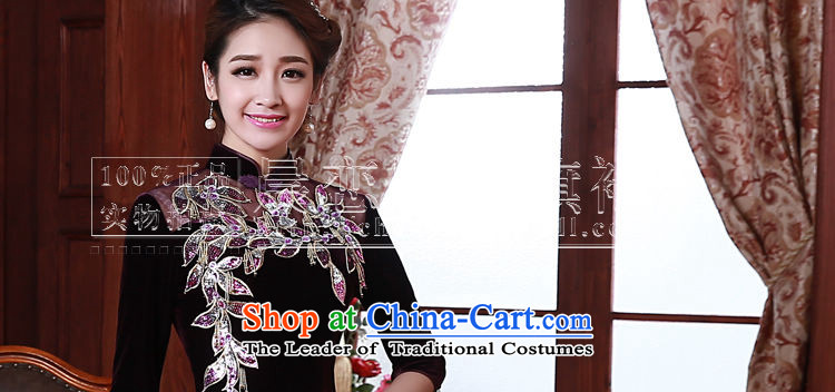 Morning spring and autumn 2015 new land improvement in the retro cuff stylish manually staple pearl luxury cashmere cheongsam dress purple M picture, prices, brand platters! The elections are supplied in the national character of distribution, so action, buy now enjoy more preferential! As soon as possible.