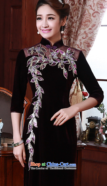 Morning spring and autumn 2015 new land improvement in the retro cuff stylish manually staple pearl luxury cashmere cheongsam dress purple M picture, prices, brand platters! The elections are supplied in the national character of distribution, so action, buy now enjoy more preferential! As soon as possible.