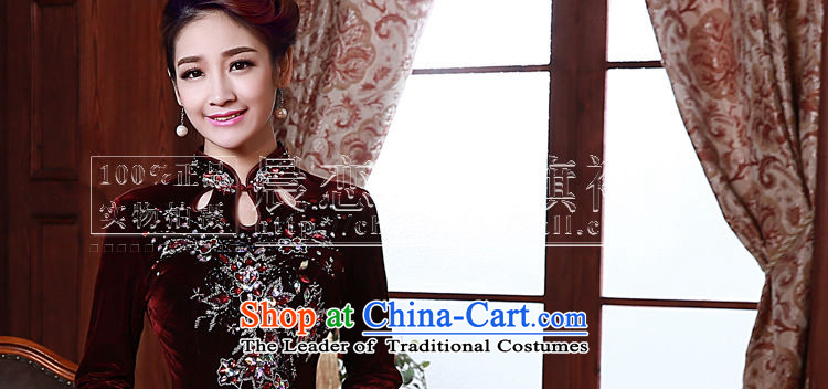 Morning spring and autumn 2015 new land improvement in the retro cuff stylish manually staple pearl luxury cashmere cheongsam dress wine red XXL picture, prices, brand platters! The elections are supplied in the national character of distribution, so action, buy now enjoy more preferential! As soon as possible.