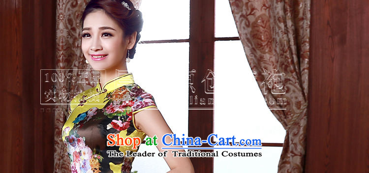 Morning new qipao Land summer short of improvement and Stylish retro herbs extract silk cheongsam dress Wong Mudan Chinese yellow L picture, prices, brand platters! The elections are supplied in the national character of distribution, so action, buy now enjoy more preferential! As soon as possible.