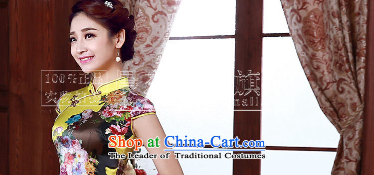 Morning new qipao Land summer short of improvement and Stylish retro herbs extract silk cheongsam dress Wong Mudan Chinese yellow L picture, prices, brand platters! The elections are supplied in the national character of distribution, so action, buy now enjoy more preferential! As soon as possible.