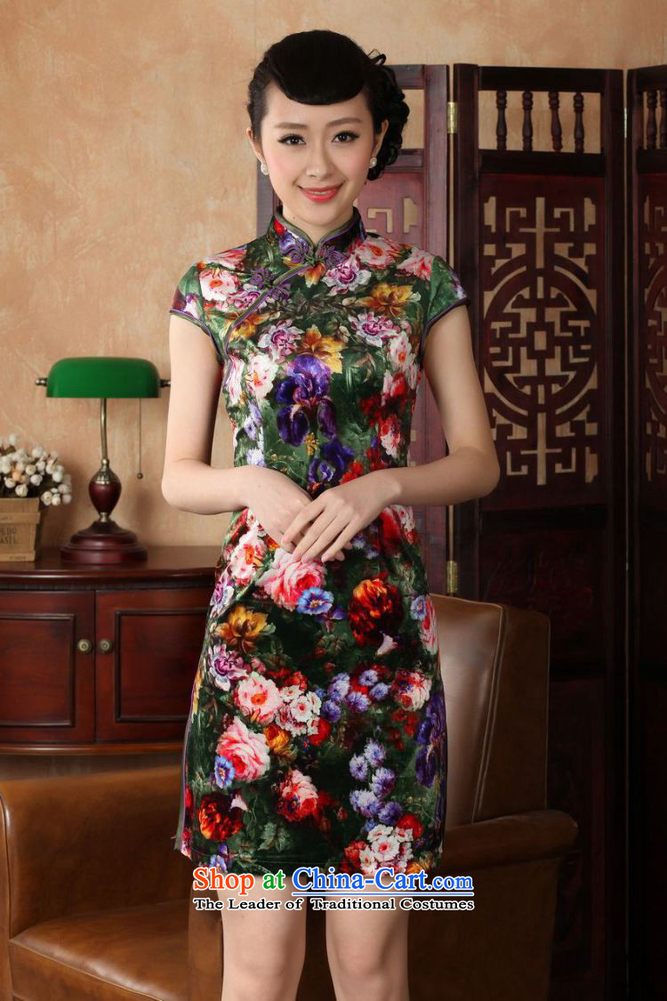 Dan smoke qipao Tang Dynasty Chinese women's Mock-neck elastic Kim improved velvet poster stylish classic short-sleeved short qipao figure color pictures, prices, XL brand platters! The elections are supplied in the national character of distribution, so action, buy now enjoy more preferential! As soon as possible.
