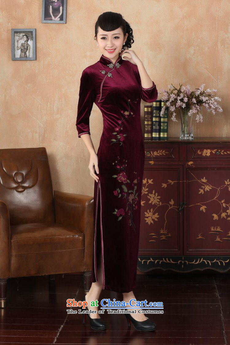 Min Joseph new Superior Stretch Wool long qipao Kim 7 cuff autumn and winter, dresses dresses wine red XXL picture, prices, brand platters! The elections are supplied in the national character of distribution, so action, buy now enjoy more preferential! As soon as possible.