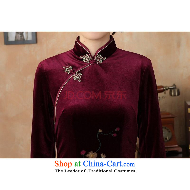 Min Joseph new Superior Stretch Wool long qipao Kim 7 cuff autumn and winter, dresses dresses XXL, wine red cotton Joseph shopping on the Internet has been pressed.