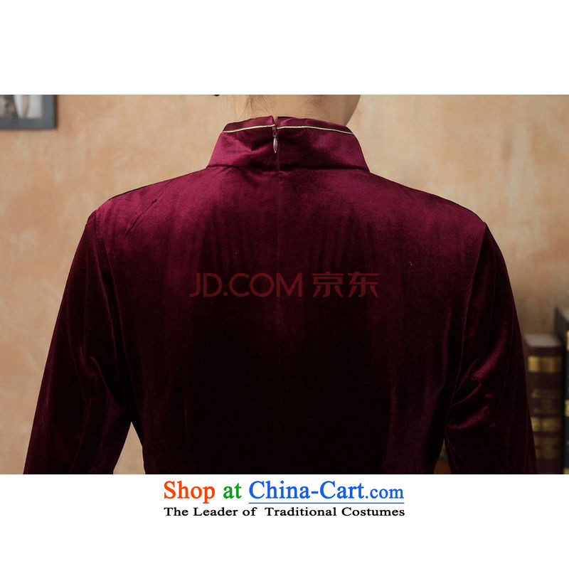 Min Joseph new Superior Stretch Wool long qipao Kim 7 cuff autumn and winter, dresses dresses XXL, wine red cotton Joseph shopping on the Internet has been pressed.