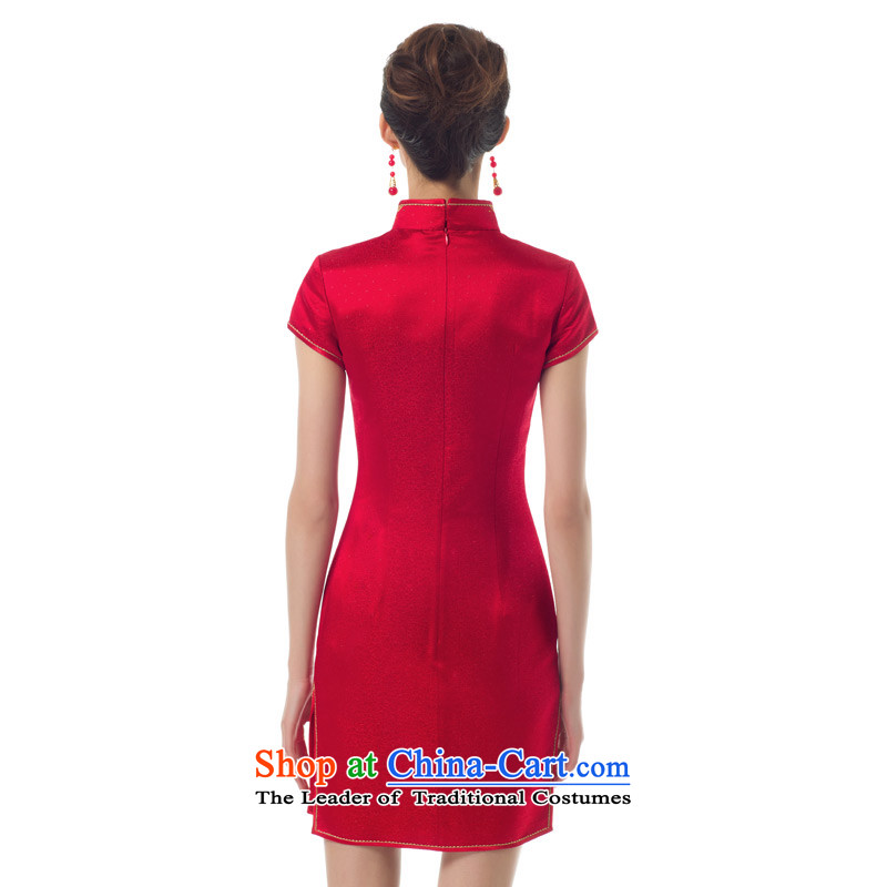 The women's true : 2015 spring/summer load new marriages embroidery short skirts female Sau San stylish qipao 01214 Main line 05 of the red wood really.... XL, online shopping